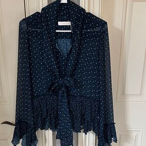 See By Chloe Dark Blue Sheer Blouse with Ruffles